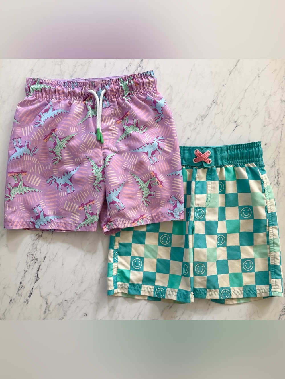 Cat & Jack 2 Pack Boys Checkerboard & Skateboard Dinos Swim Shorts, Size 5T